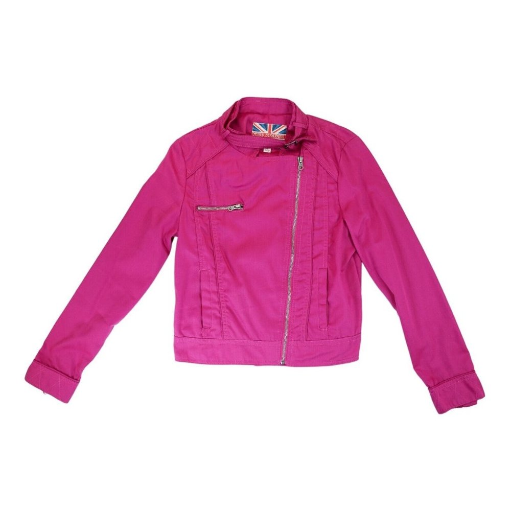 NWT MISS LONDON Girls(Junior) Pink Full Zipper Bomber Jacket/Coat Youth Medium M